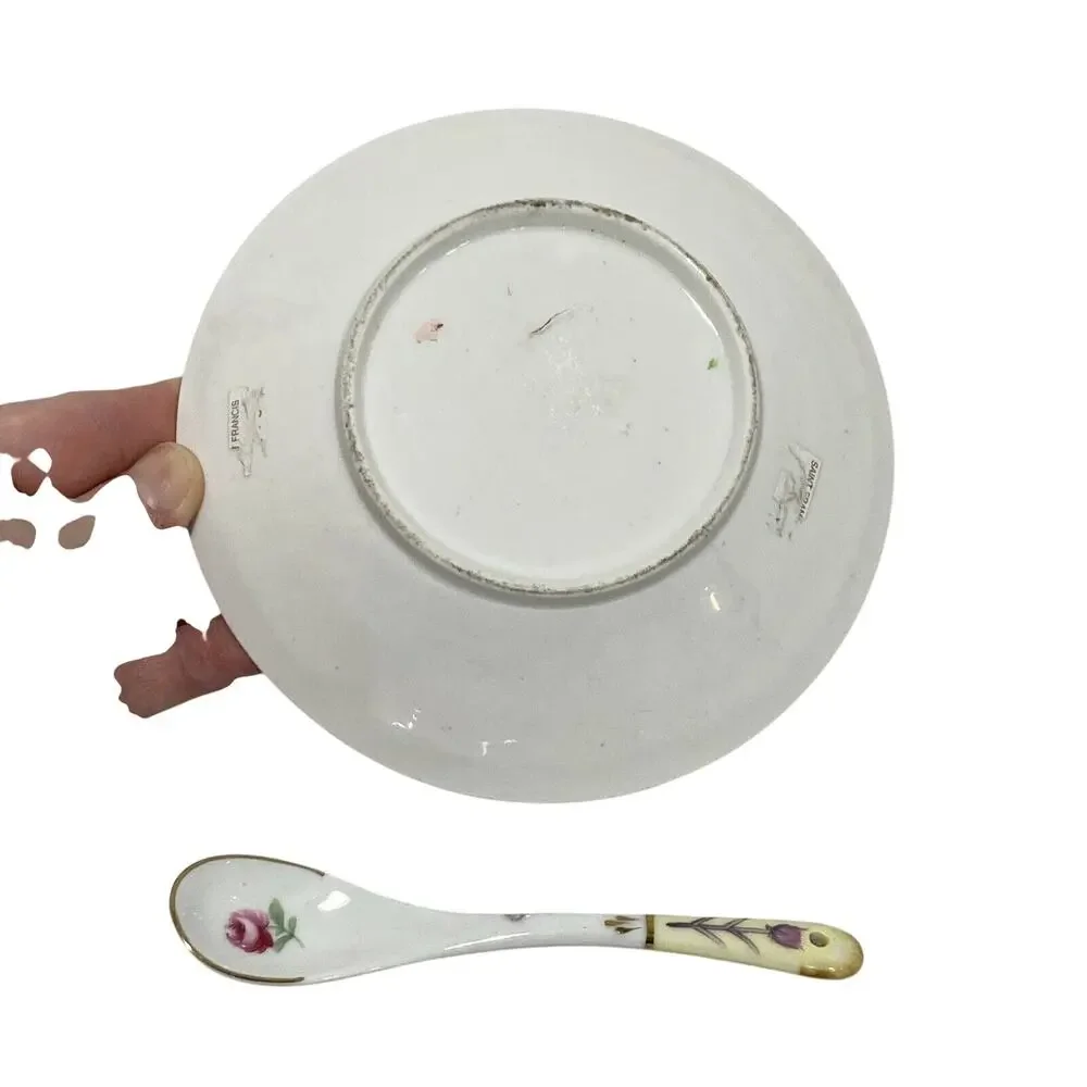 Hand painted white ceramic sauce bowl & spoon mayo dip dish condiment server